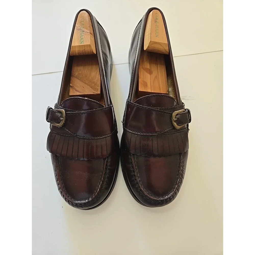 Vintage Cole Haan 8.5 Monk Strap Loafers Burgundy Leather‎ Kiltie Dress  Shoes
